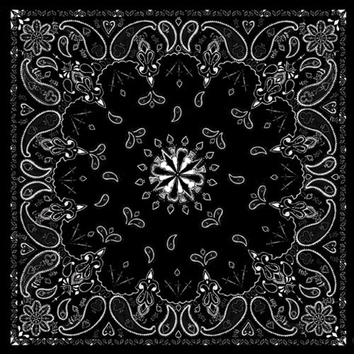 BANDANNA, 100% COTTON, BLACK PAISLEY, PREMIUM, 22 X 22 IN.