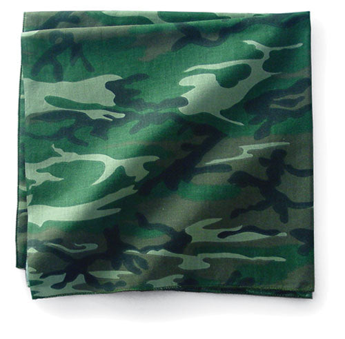 BANDANNA, 100% COTTON, WOODLAND CAMOUFLAGE, PREMIUM, 22 X 22