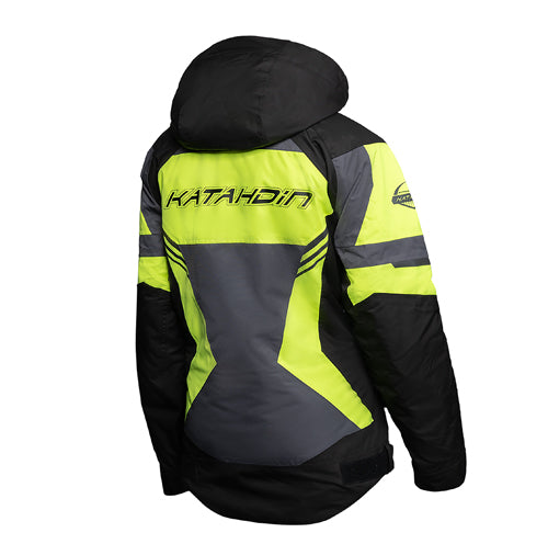 KATAHDIN GEAR DAGGER JACKET WOMENS, BLACK/GREY/HI-VIZ - LARGE