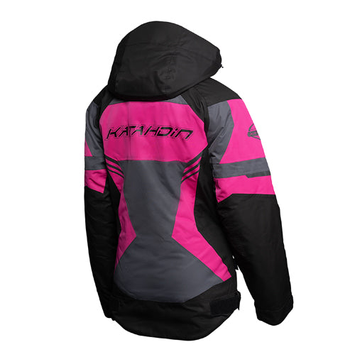 KATAHDIN GEAR DAGGER JACKET WOMENS, BLACK/GREY/PINK - LARGE